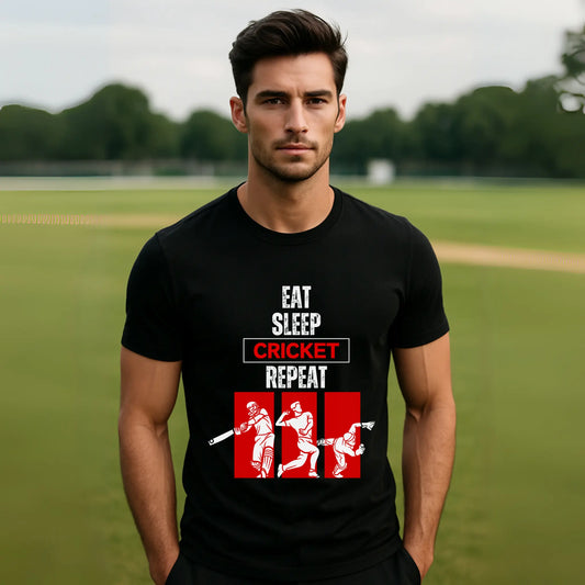 Eat Sleep Cricket Repeat T-Shirt – Men's Cricket Graphic Tee