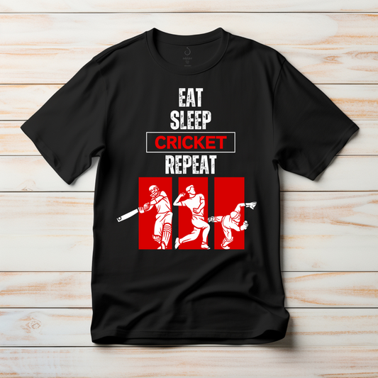 Eat Sleep Cricket Repeat T-Shirt – Men's Cricket Graphic Tee